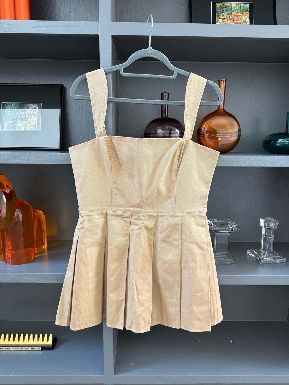 Amanda Uprichard Tan Pleated Mini Dress